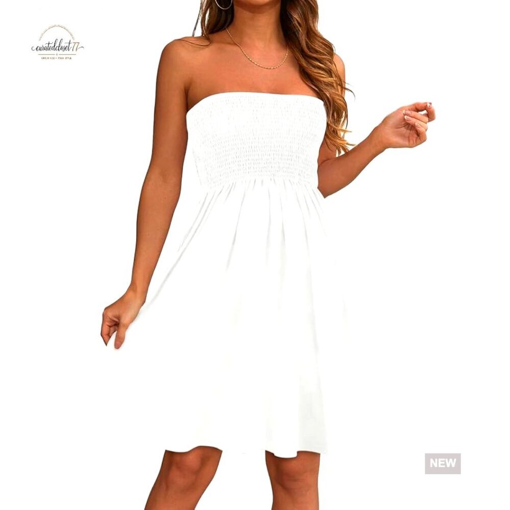 Strapless A-Line Sundress, High Waist, Beach Cover Up, Casual Summer Dress
